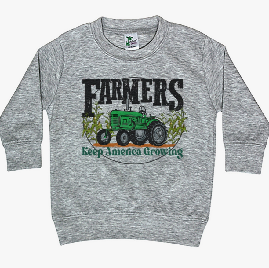 Green Tractor "Farmers Keep America Growing" Grey Long Sleeve