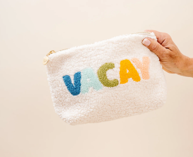 Sherpa Zippered Teddy Pouch - Vacay