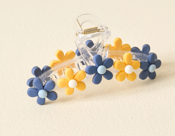 Game Day Daisy Claw Clip-Navy&Yellow