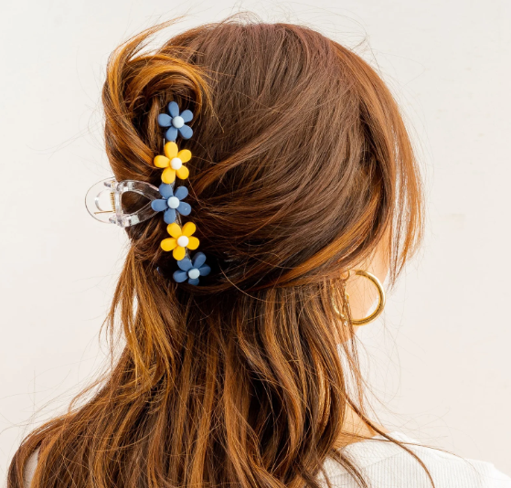 Game Day Daisy Claw Clip-Navy&Yellow