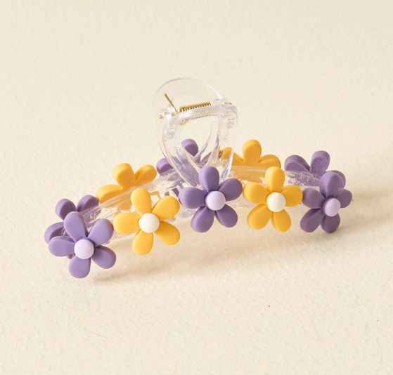 Game Day Daisy Claw Clip- Purple&Yellow