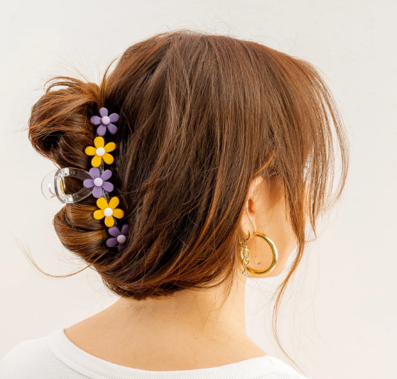 Game Day Daisy Claw Clip- Purple&Yellow