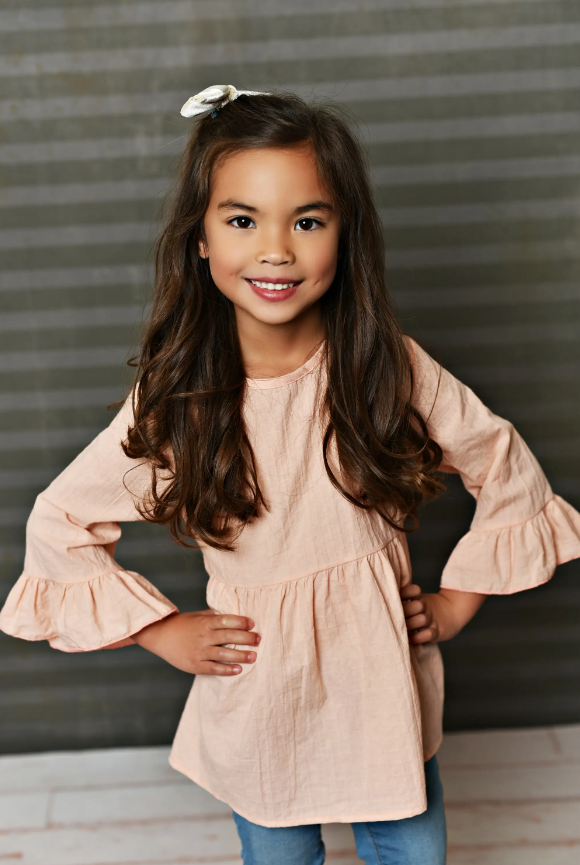 Girls Fall Pink Ruffle Long Sleeve Shirt with button back