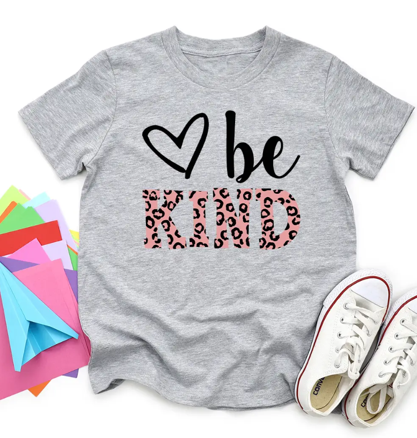 Be Kind Leopard Print Kids Graphic Tee